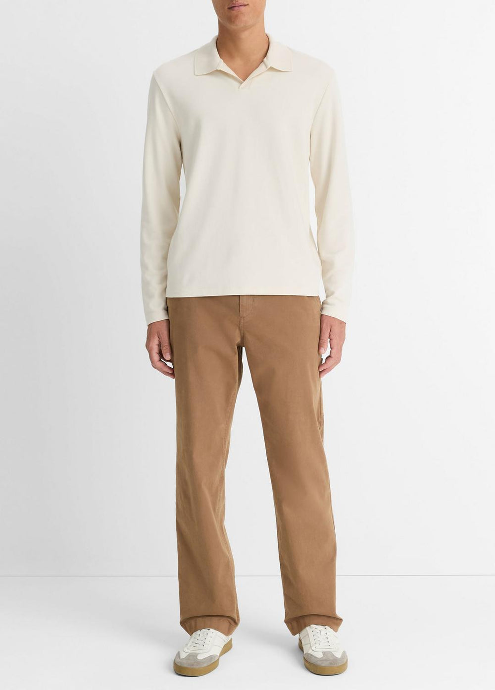 VINCE | Milano Pima Cotton-Blend Johnny-Collar Shirt in Long Sleeve - BONE