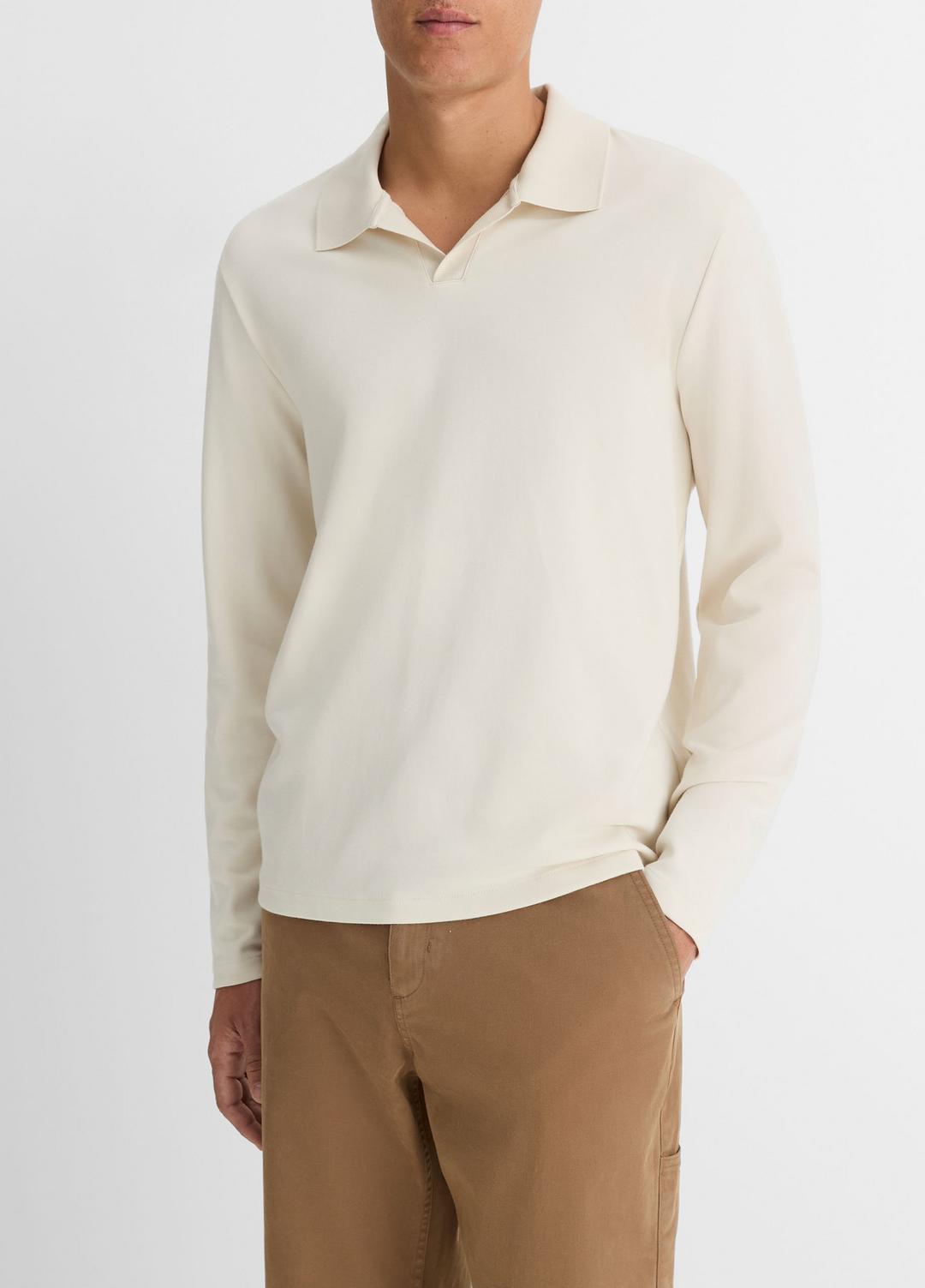 VINCE | Milano Pima Cotton-Blend Johnny-Collar Shirt in Long Sleeve - BONE