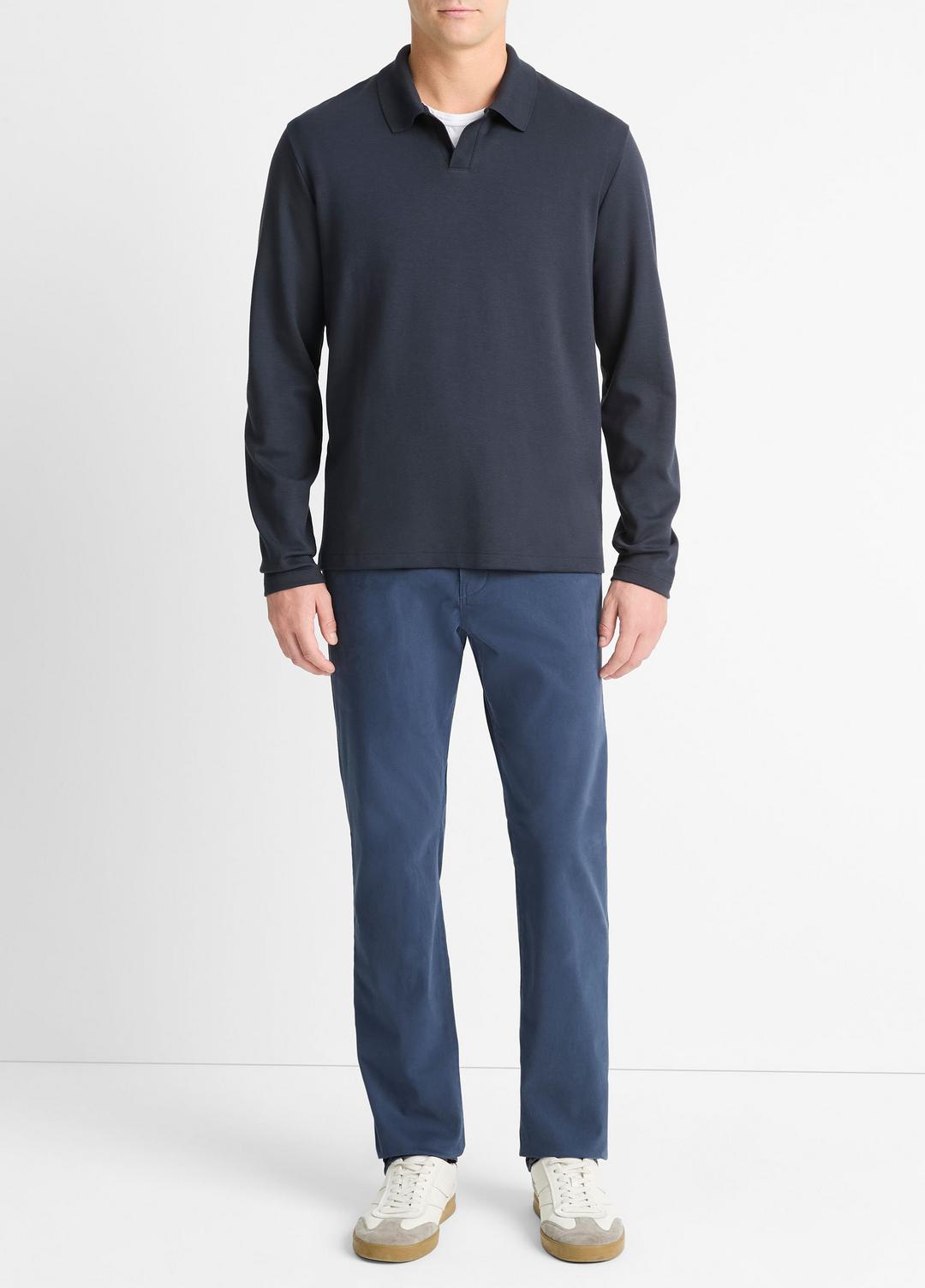 VINCE | Milano Pima Cotton-Blend Johnny-Collar Shirt in Long Sleeve - COASTAL BLUE