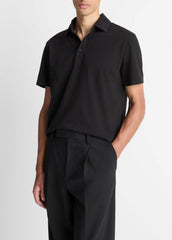 VINCE | Garment Dye Cotton Polo Shirt in Short Sleeve - TRUE BLACK