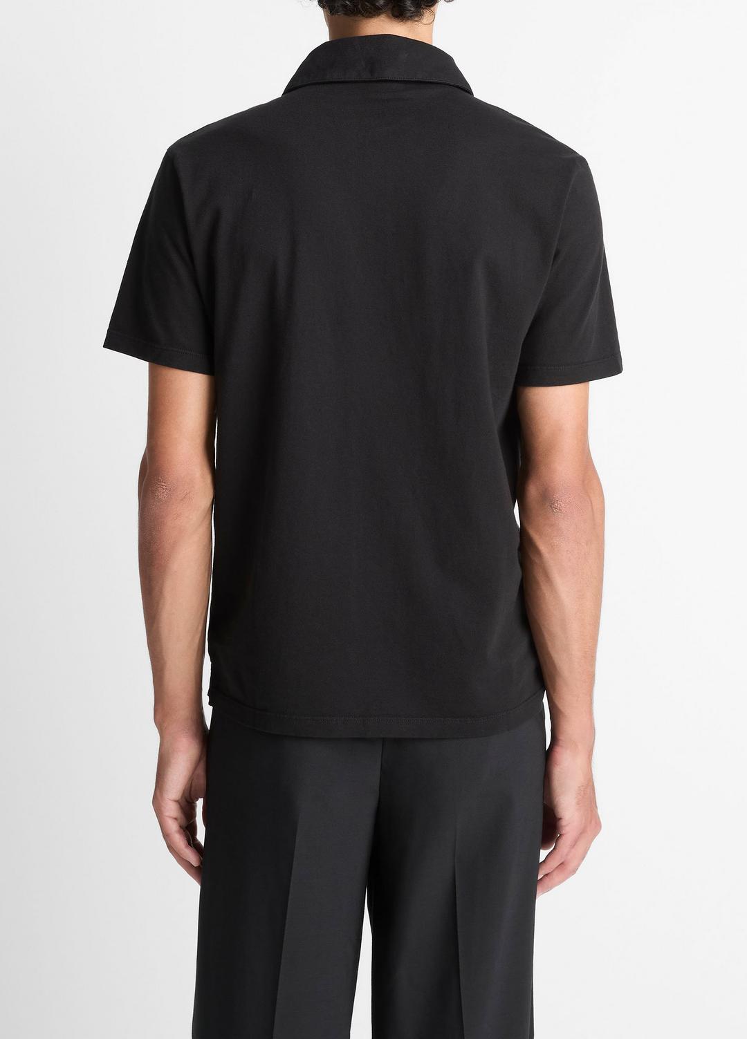 VINCE | Garment Dye Cotton Polo Shirt in Short Sleeve - TRUE BLACK
