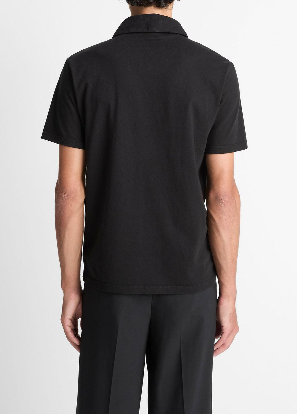 VINCE | Garment Dye Cotton Polo Shirt in Short Sleeve - TRUE BLACK