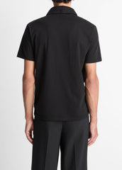VINCE | Garment Dye Cotton Polo Shirt in Short Sleeve - TRUE BLACK