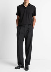 VINCE | Garment Dye Cotton Polo Shirt in Short Sleeve - TRUE BLACK