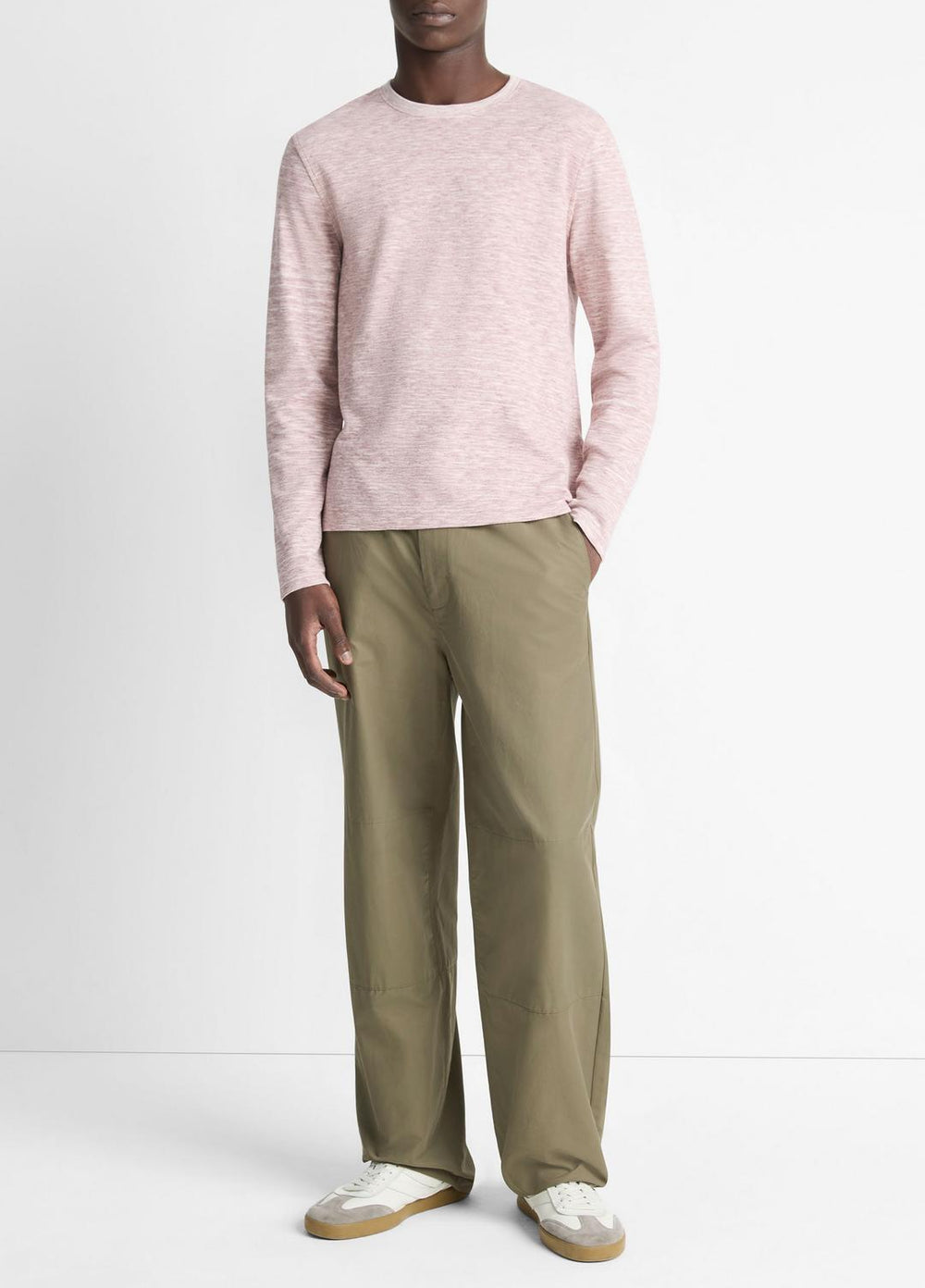 VINCE | Space-Dye Cotton-Blend Long-Sleeve T-Shirt in Long Sleeve - MALBEC/OFF WHITE