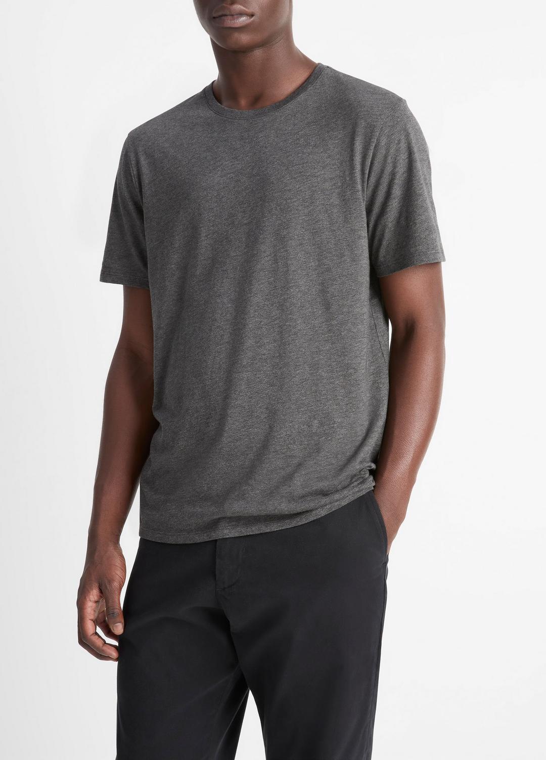 VINCE | Pima Cotton Crew Neck T-Shirt in Short Sleeve - HEATHER CARBON