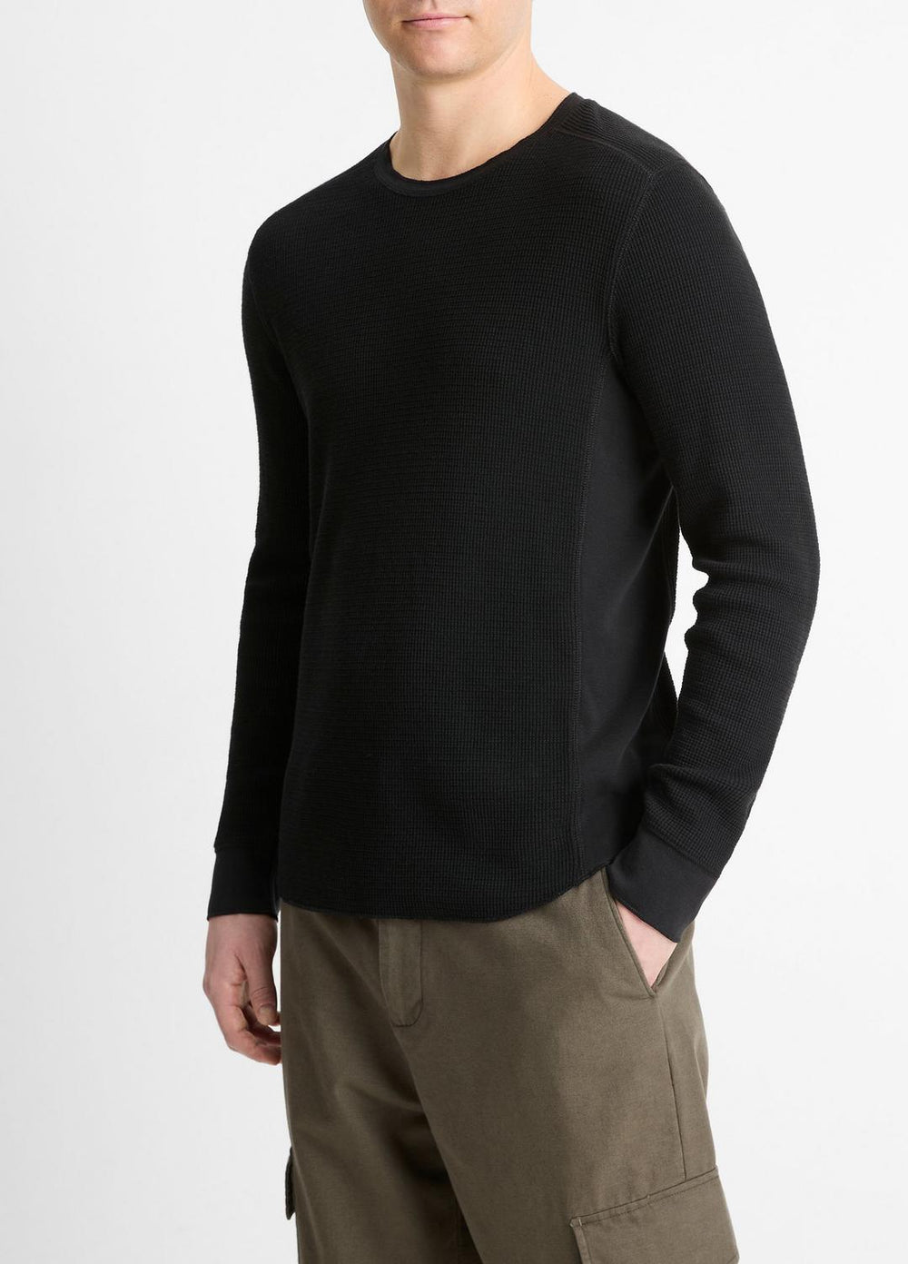 VINCE | Pima Cotton-Blend Thermal Long-Sleeve Pullover in Long Sleeve - BLACK