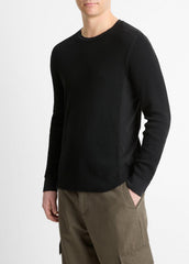 VINCE | Pima Cotton-Blend Thermal Long-Sleeve Pullover in Long Sleeve - BLACK