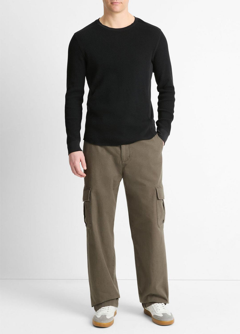 VINCE | Pima Cotton-Blend Thermal Long-Sleeve Pullover in Long Sleeve - BLACK