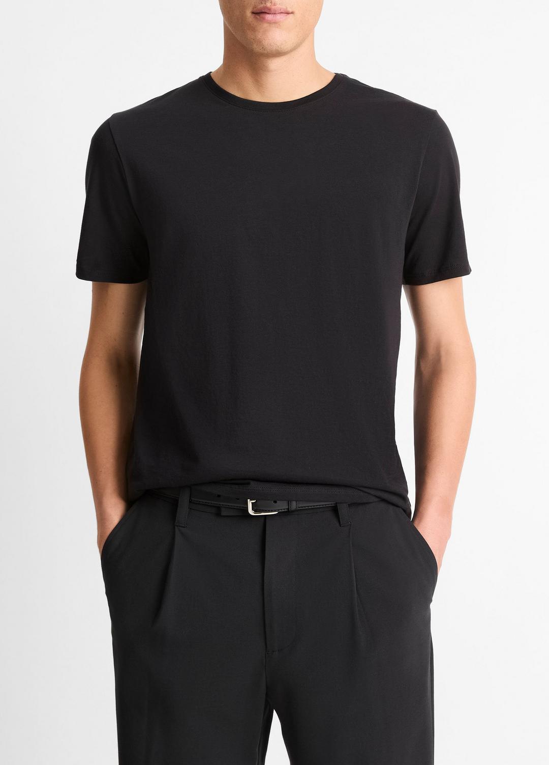 VINCE | Pima Cotton Crew Neck T-Shirt in Short Sleeve - BLACK