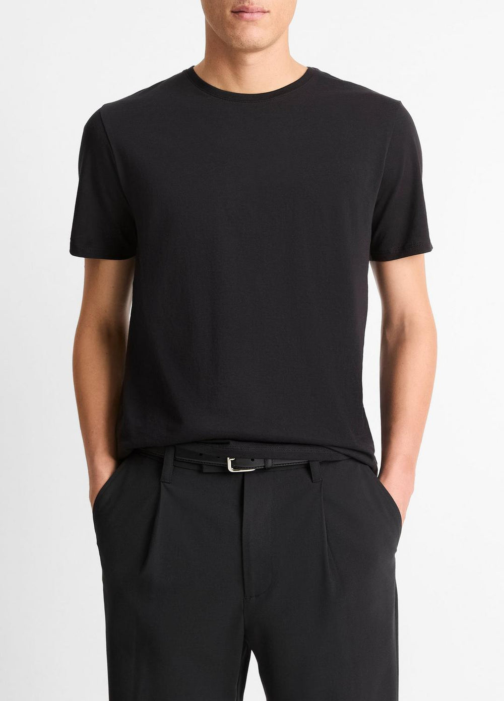 VINCE | Pima Cotton Crew Neck T-Shirt in Short Sleeve - BLACK