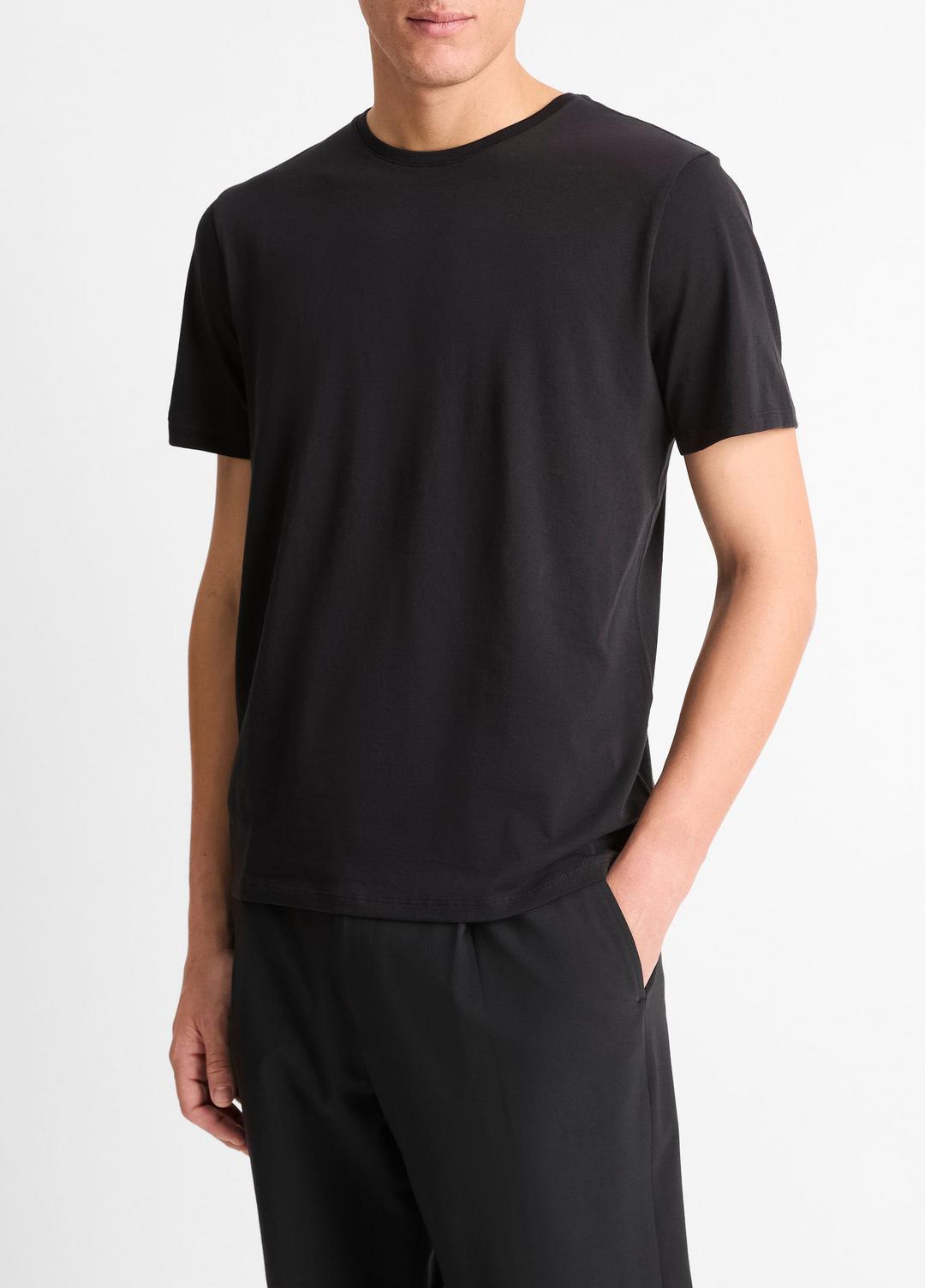 VINCE | Pima Cotton Crew Neck T-Shirt in Short Sleeve - BLACK