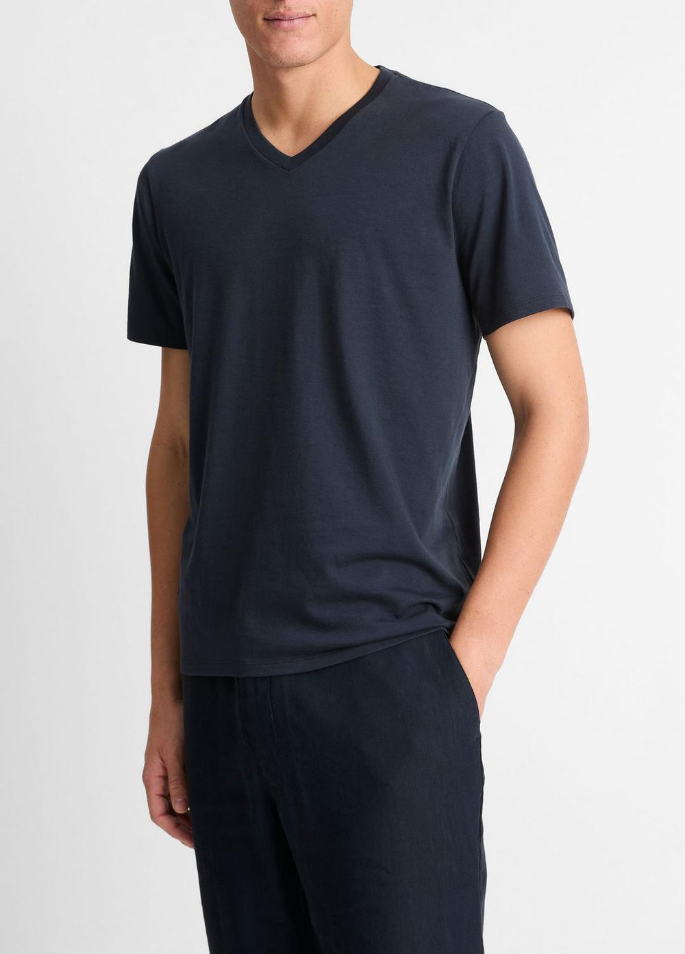 VINCE | Pima Cotton V-Neck T-Shirt in Short Sleeve - COASTAL BLUE