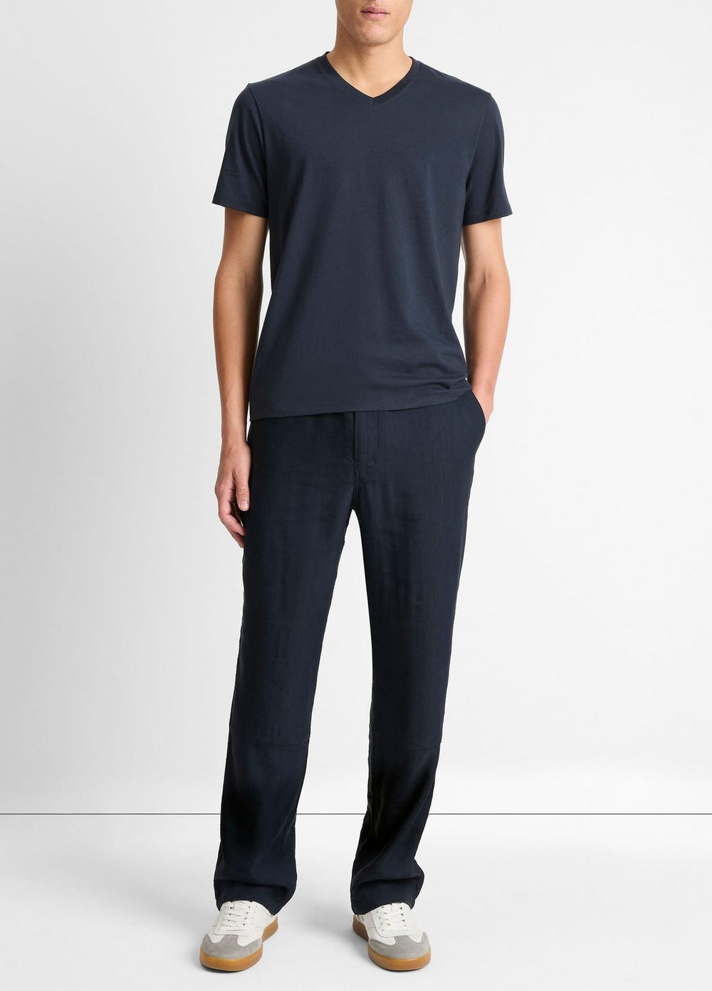 VINCE | Pima Cotton V-Neck T-Shirt in Short Sleeve - COASTAL BLUE