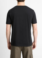 VINCE | Pima Cotton V-Neck T-Shirt in Short Sleeve - BLACK