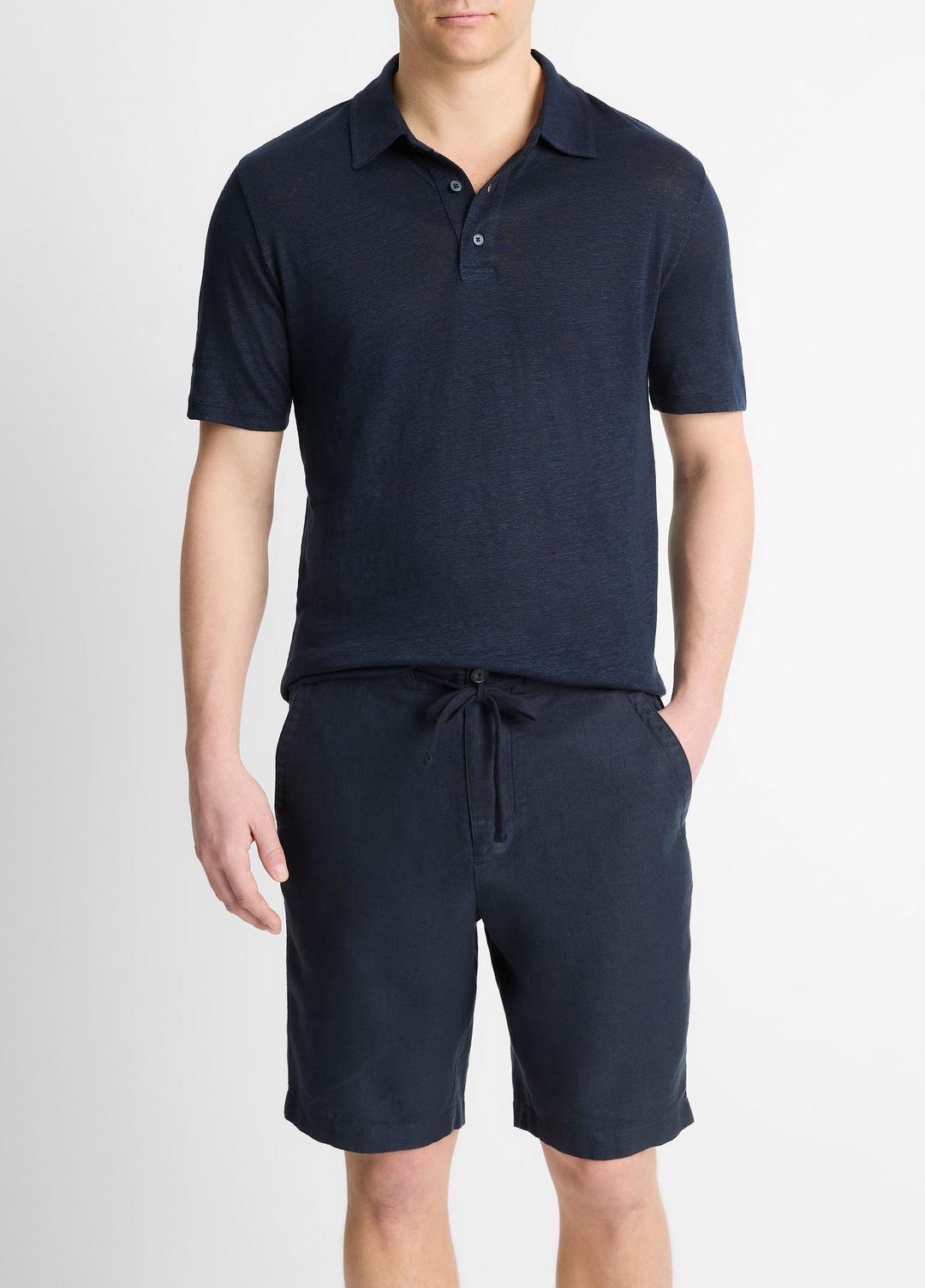 VINCE | Linen Polo Shirt in Henleys & Polos - COASTAL BLUE