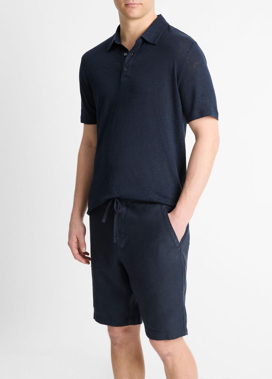 VINCE | Linen Polo Shirt in Henleys & Polos - COASTAL BLUE