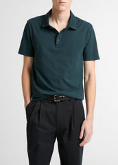 VINCE | Garment Dye Cotton Polo Shirt in Short Sleeve - WASHED SEAWEED