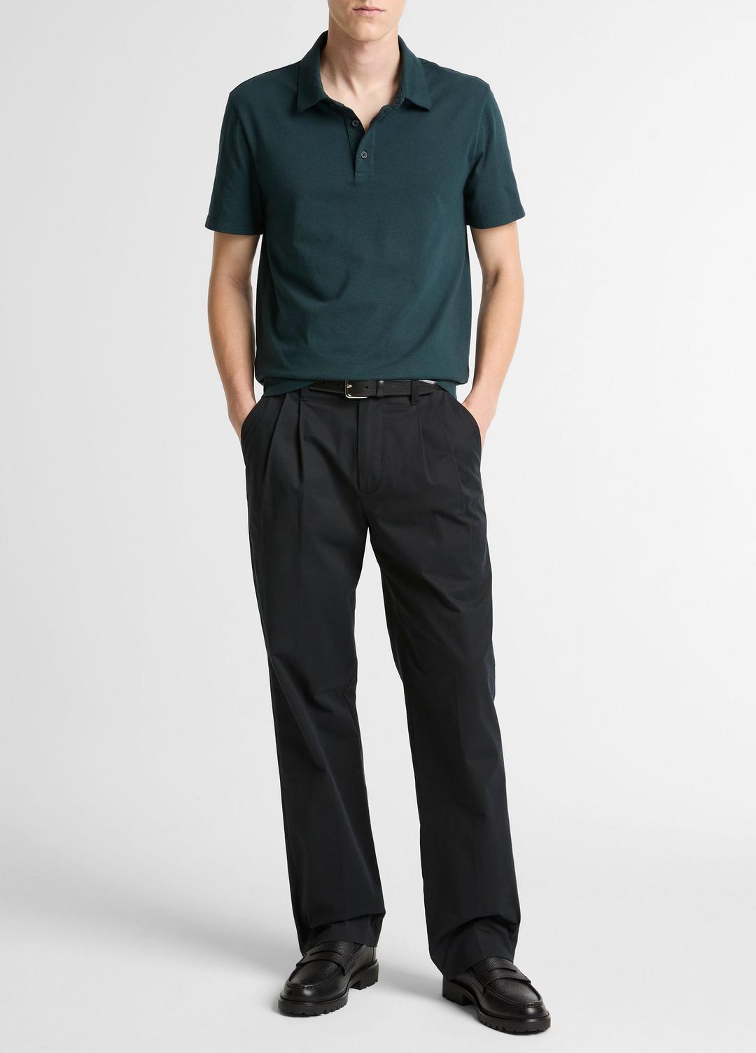 VINCE | Garment Dye Cotton Polo Shirt in Short Sleeve - WASHED SEAWEED