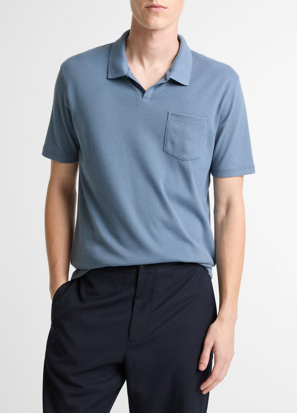 VINCE | Garment Dye Cotton Polo Shirt in Short Sleeve - WASHED RAINWATER