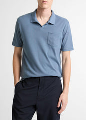 VINCE | Garment Dye Cotton Polo Shirt in Short Sleeve - WASHED RAINWATER