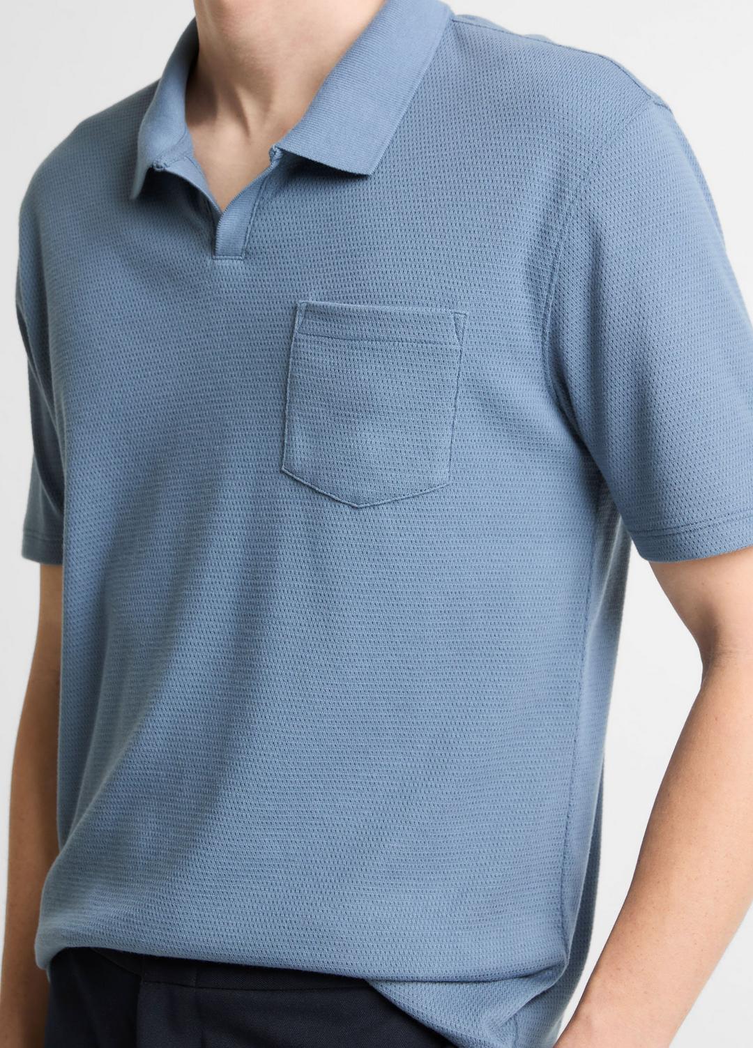 VINCE | Garment Dye Cotton Polo Shirt in Short Sleeve - WASHED RAINWATER