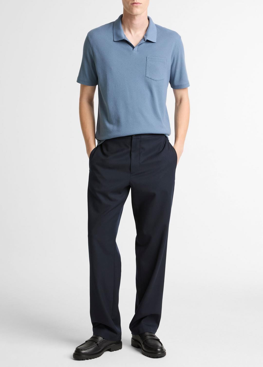 VINCE | Garment Dye Cotton Polo Shirt in Short Sleeve - WASHED RAINWATER