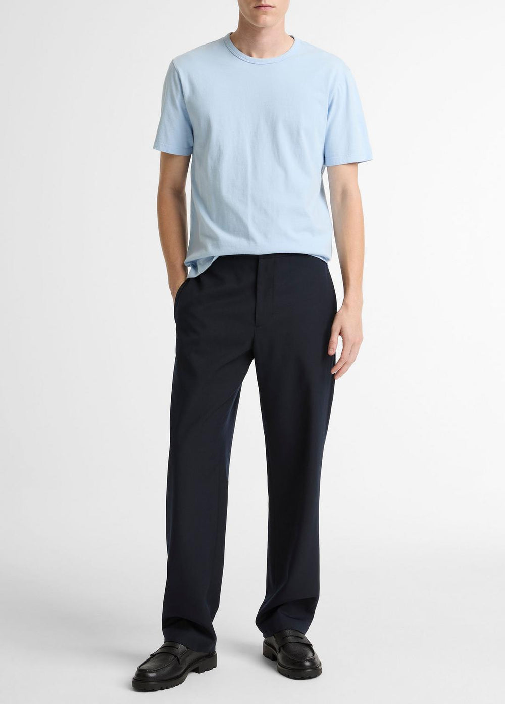 VINCE | Garment Dye Cotton T-Shirt in Short Sleeve - WASHED RAINWATER