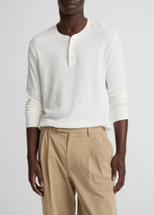 VINCE | Jacquard-Rib Cotton Henley in Long Sleeve - OFF WHITE