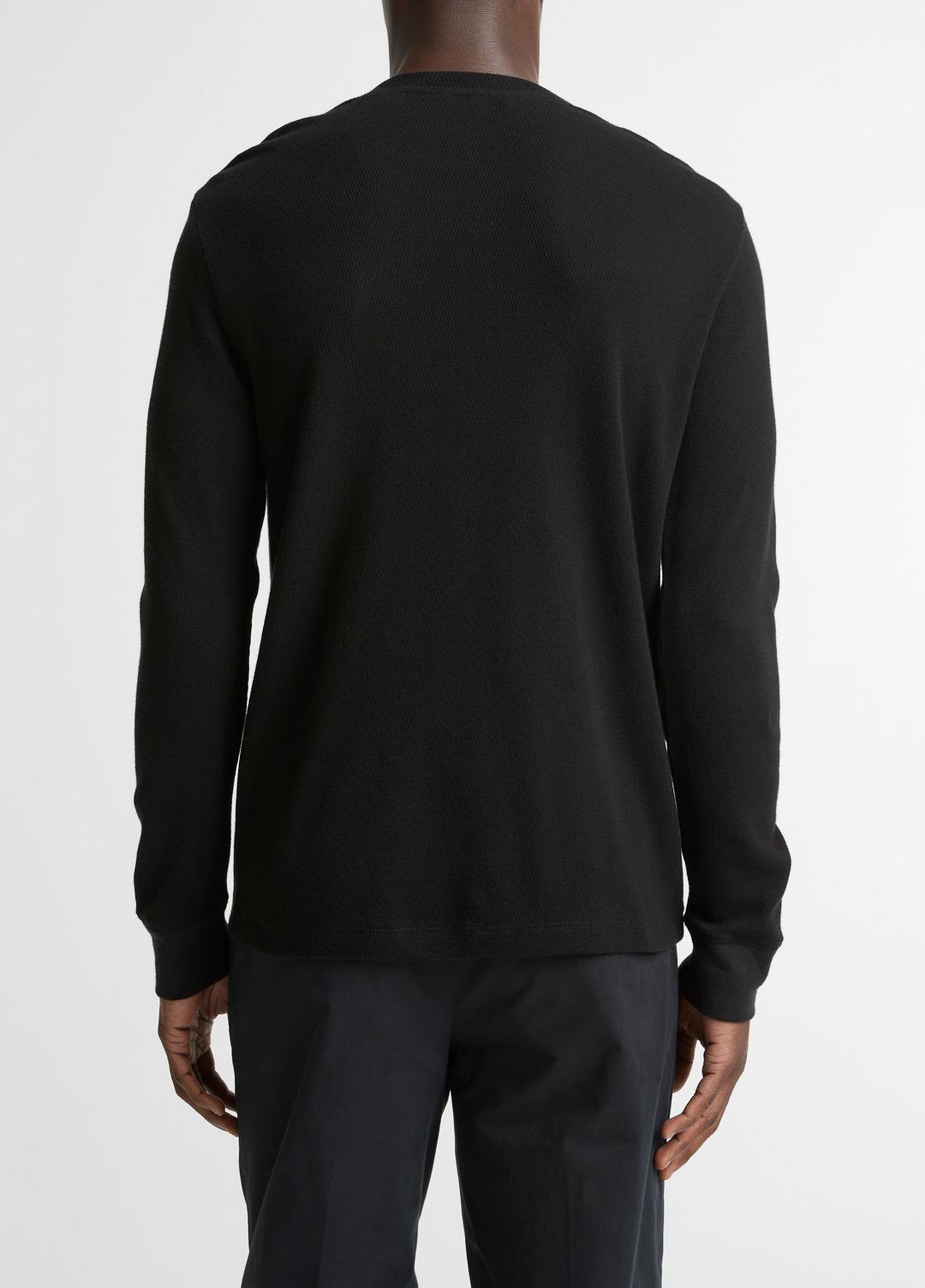 VINCE | Jacquard-Rib Cotton Henley in Long Sleeve - BLACK