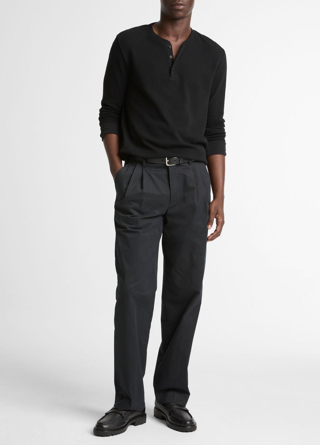 VINCE | Jacquard-Rib Cotton Henley in Long Sleeve - BLACK