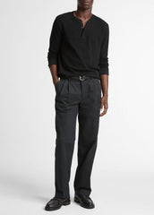 VINCE | Jacquard-Rib Cotton Henley in Long Sleeve - BLACK