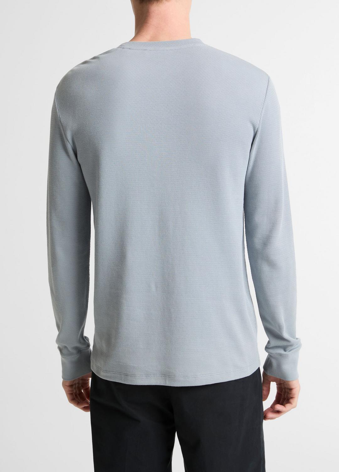 VINCE | Jacquard-Rib Cotton Henley in Long Sleeve - STEEL BLUE