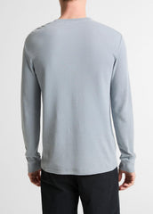 VINCE | Jacquard-Rib Cotton Henley in Long Sleeve - STEEL BLUE