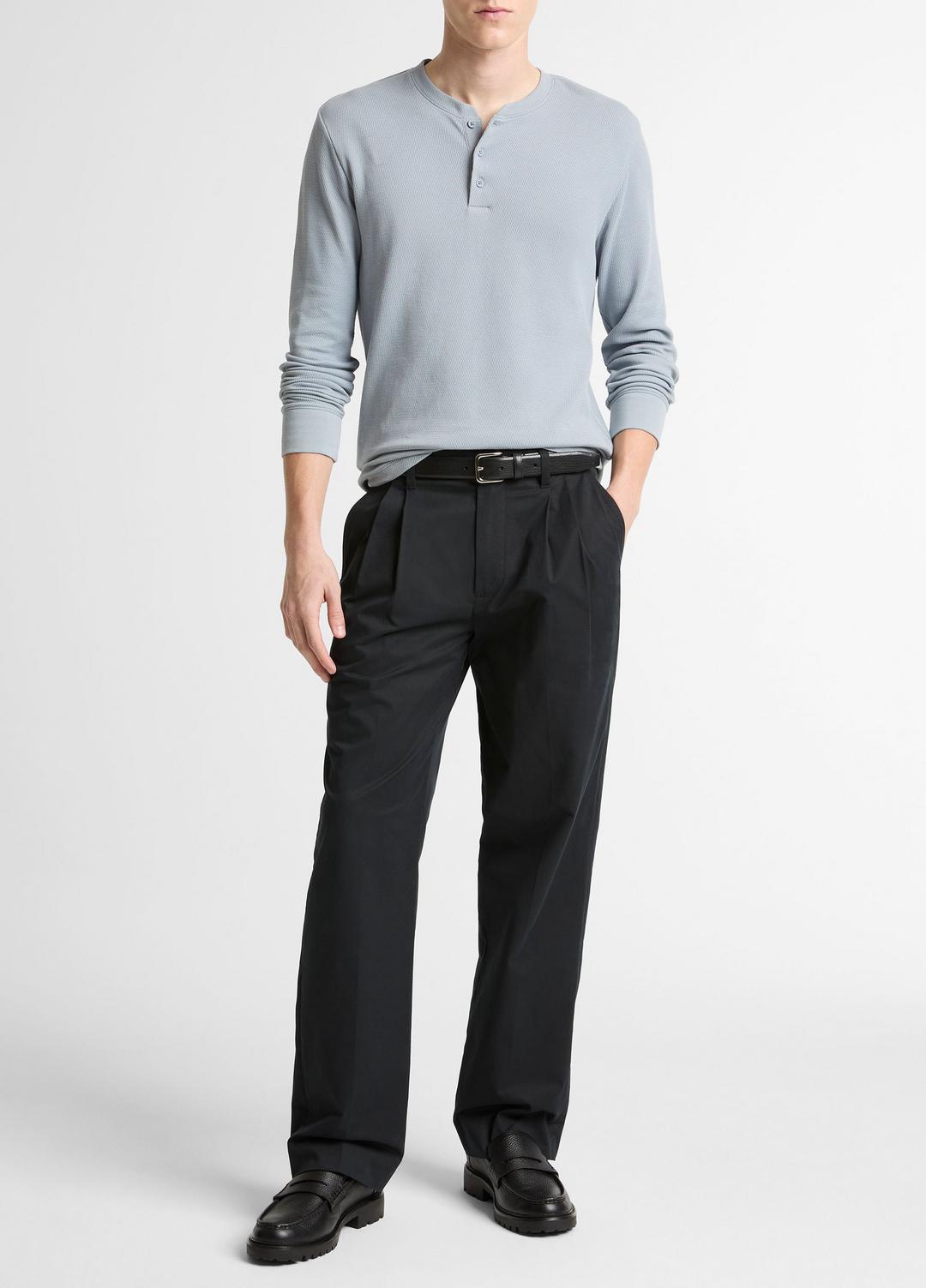 VINCE | Jacquard-Rib Cotton Henley in Long Sleeve - STEEL BLUE