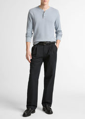 VINCE | Jacquard-Rib Cotton Henley in Long Sleeve - STEEL BLUE