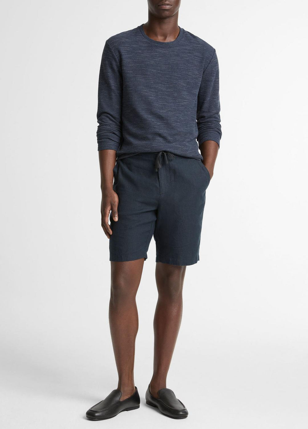 VINCE | Double-Knit Cotton-Blend Long-Sleeve Shirt in Long Sleeve - HEATHER COASTAL BLUE