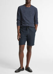 VINCE | Double-Knit Cotton-Blend Long-Sleeve Shirt in Long Sleeve - HEATHER COASTAL BLUE