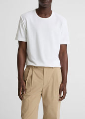 VINCE | Pima Cotton Piqué Crew Neck T-Shirt in Short Sleeve - OPTIC WHITE