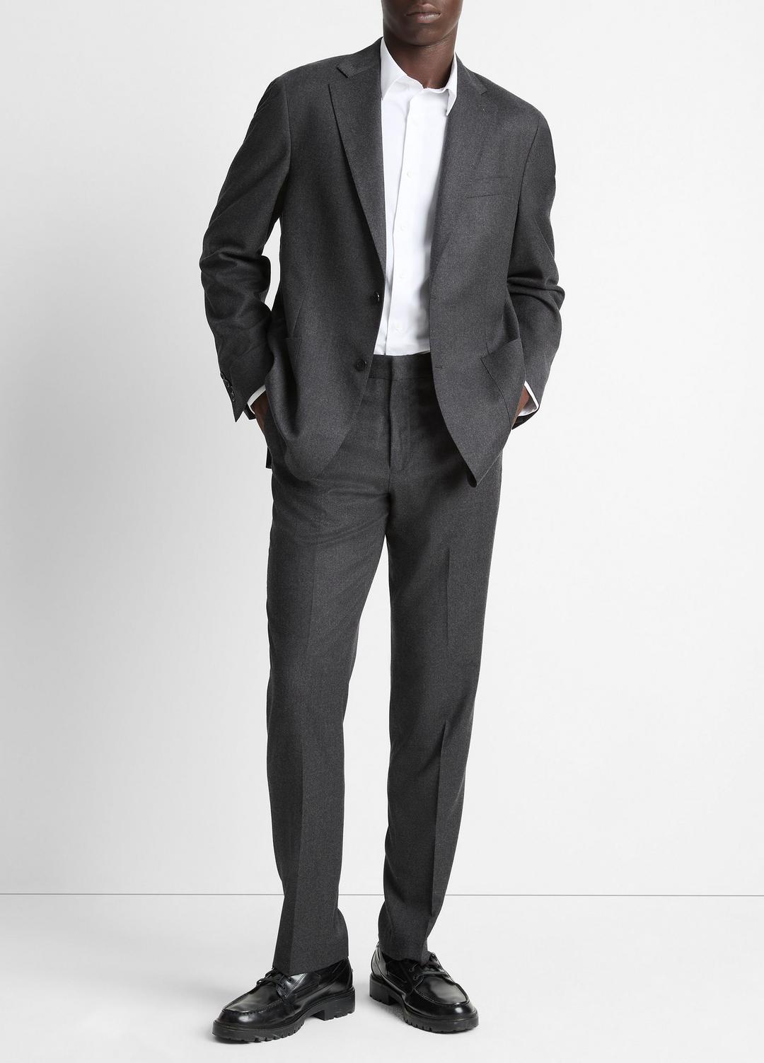VINCE | Wool-Silk Flannel Classic Pant in Trousers - CHARCOAL