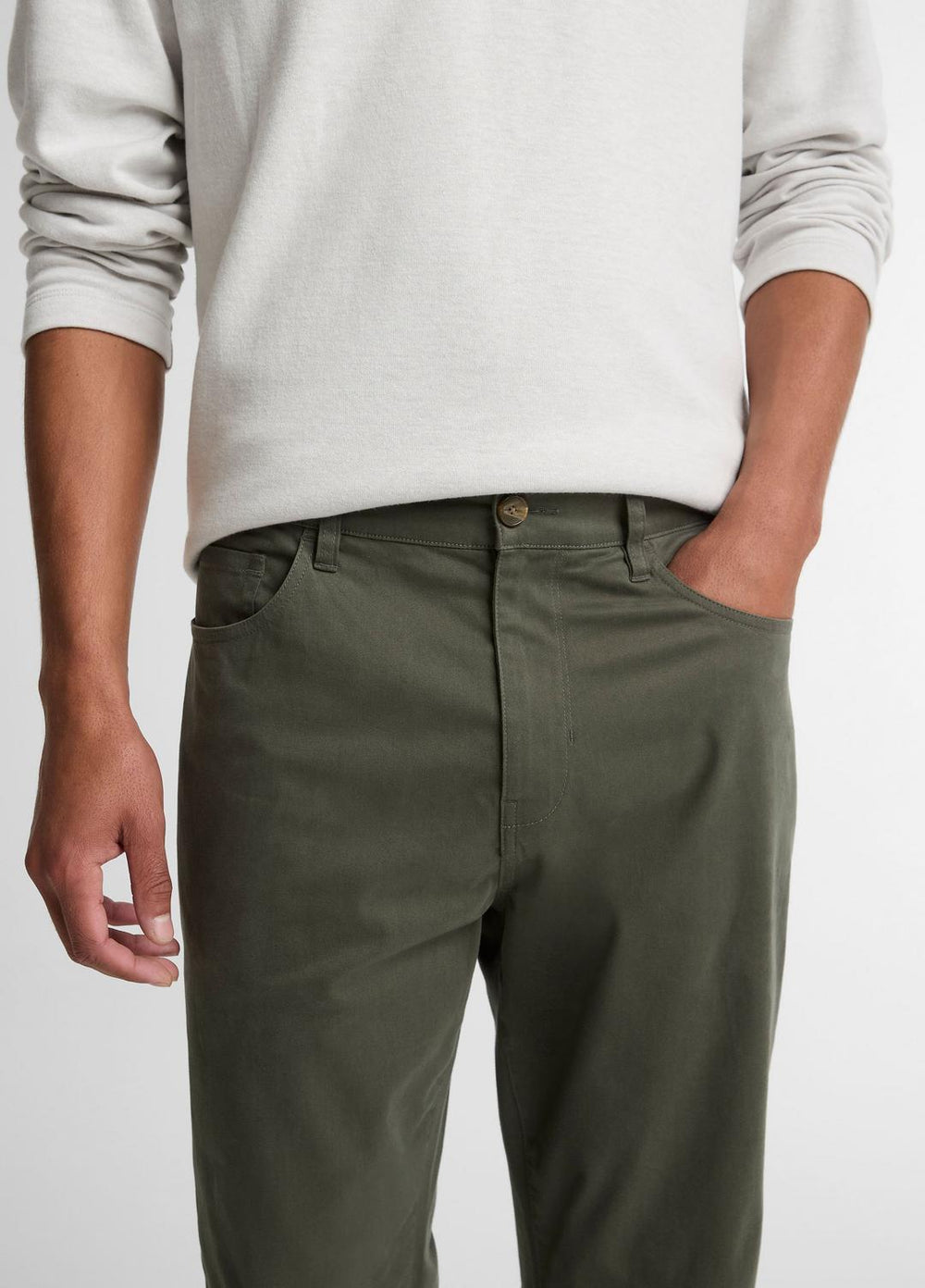 VINCE | Dylan Slim 5-Pocket Cotton Sateen Pant in Trousers - SYCAMORE