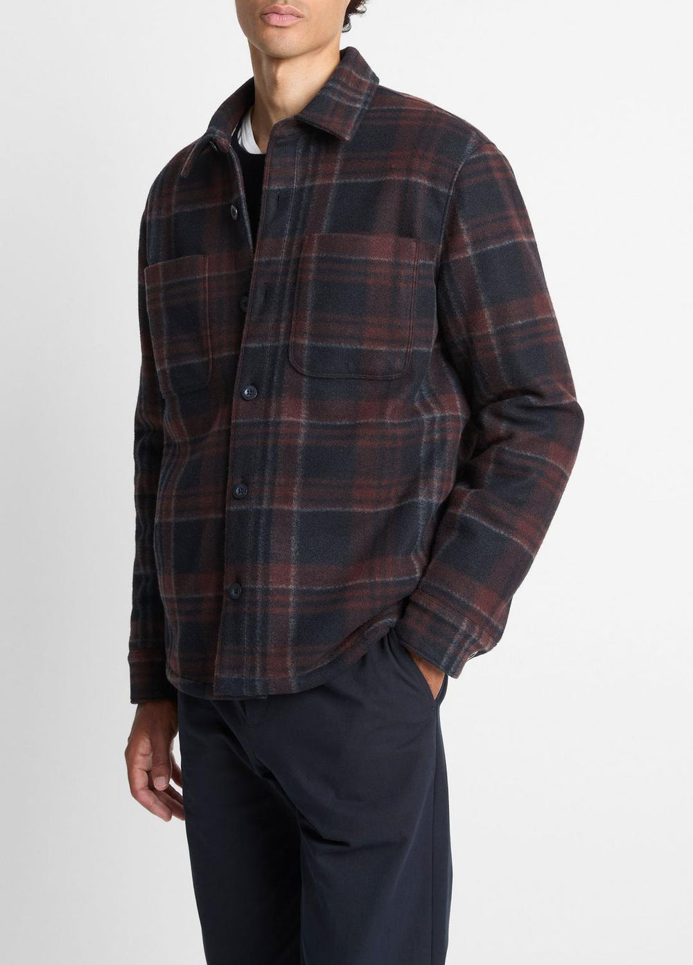 VINCE | Sherpa-Lined Plaid Shirt Jacket in Shirt Jackets - COASTAL COMBO