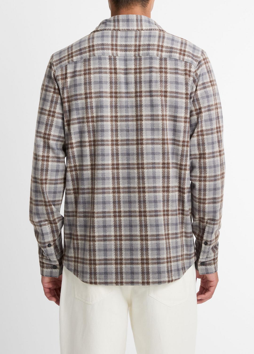 VINCE | Plaid Cotton-Blend Shirt Jacket in Shirt Jackets - HEATHER FOG COMBO