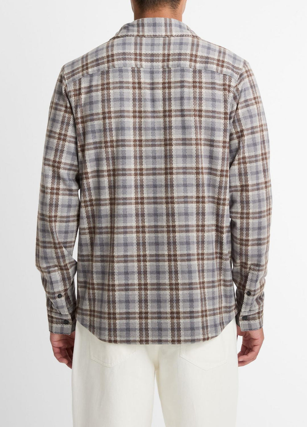 VINCE | Plaid Cotton-Blend Shirt Jacket in Shirt Jackets - HEATHER FOG COMBO