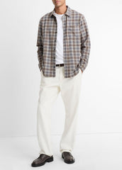 VINCE | Plaid Cotton-Blend Shirt Jacket in Shirt Jackets - HEATHER FOG COMBO