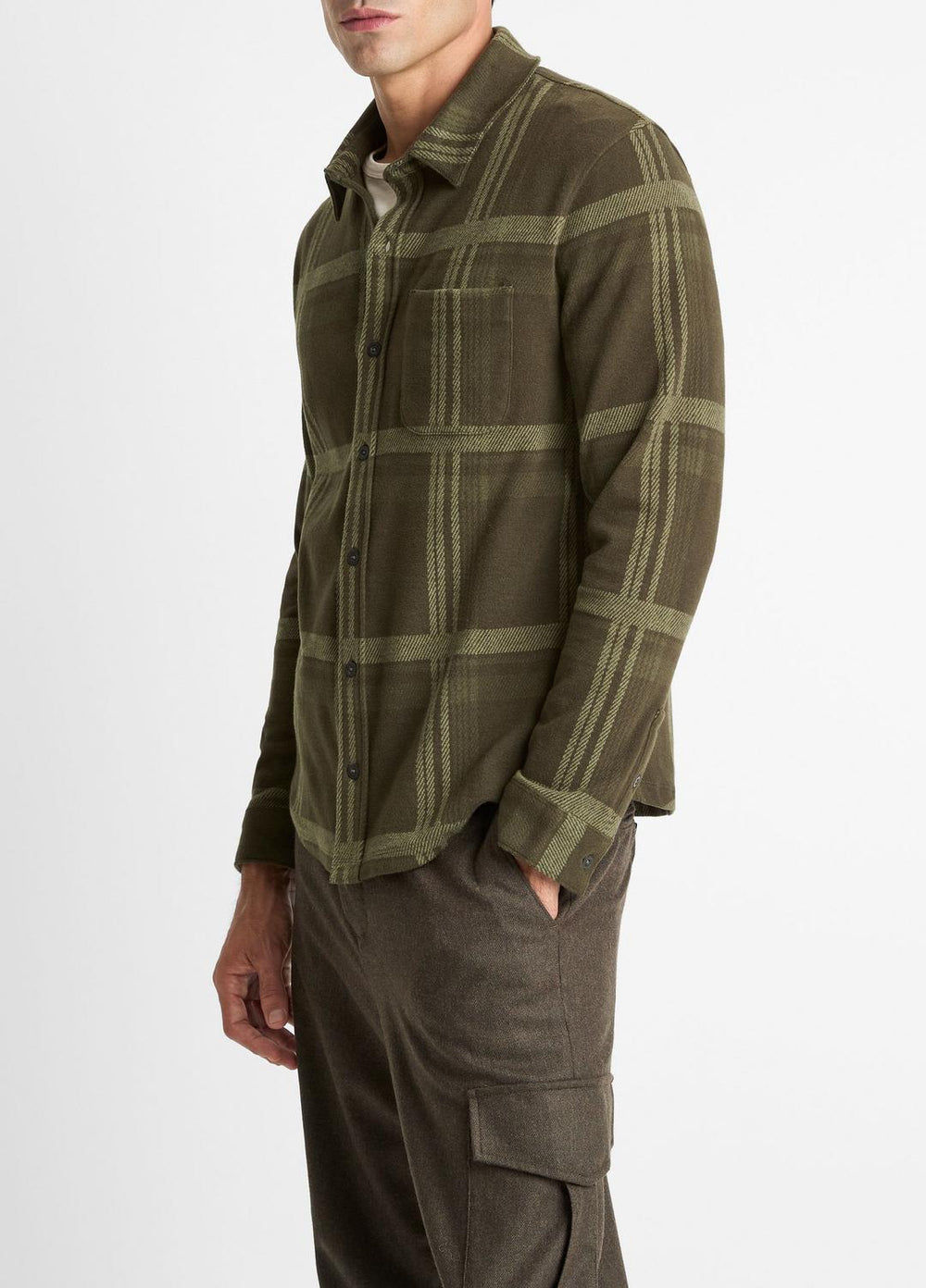 VINCE | Plaid Cotton-Blend Shirt Jacket in Shirt Jackets - DARK LEAF COMBO