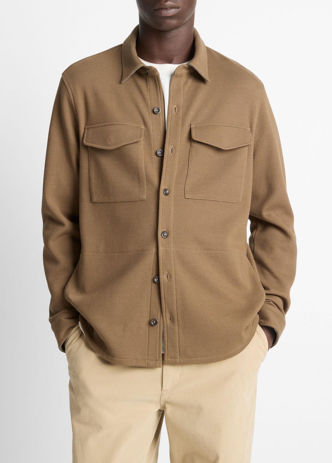 VINCE | Double-Knit Cotton-Blend Piqué Shirt Jacket in Shirt Jackets - HIGHLANDS/MEDIUM HEATHER GREY
