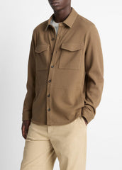VINCE | Double-Knit Cotton-Blend Piqué Shirt Jacket in Shirt Jackets - HIGHLANDS/MEDIUM HEATHER GREY