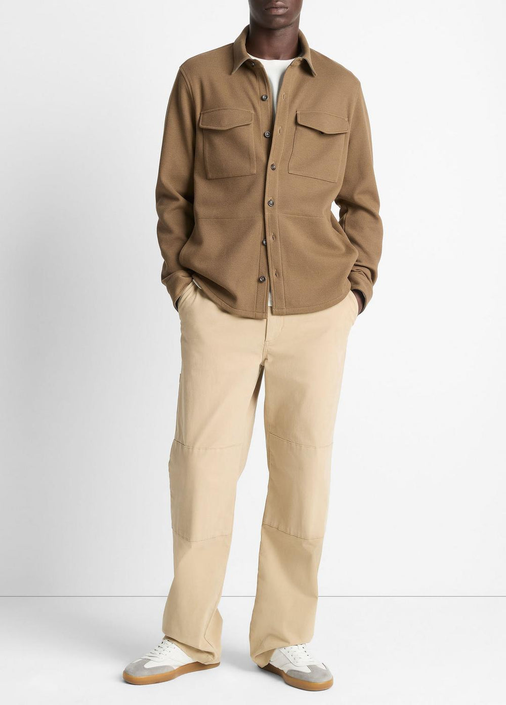 VINCE | Double-Knit Cotton-Blend Piqué Shirt Jacket in Shirt Jackets - HIGHLANDS/MEDIUM HEATHER GREY