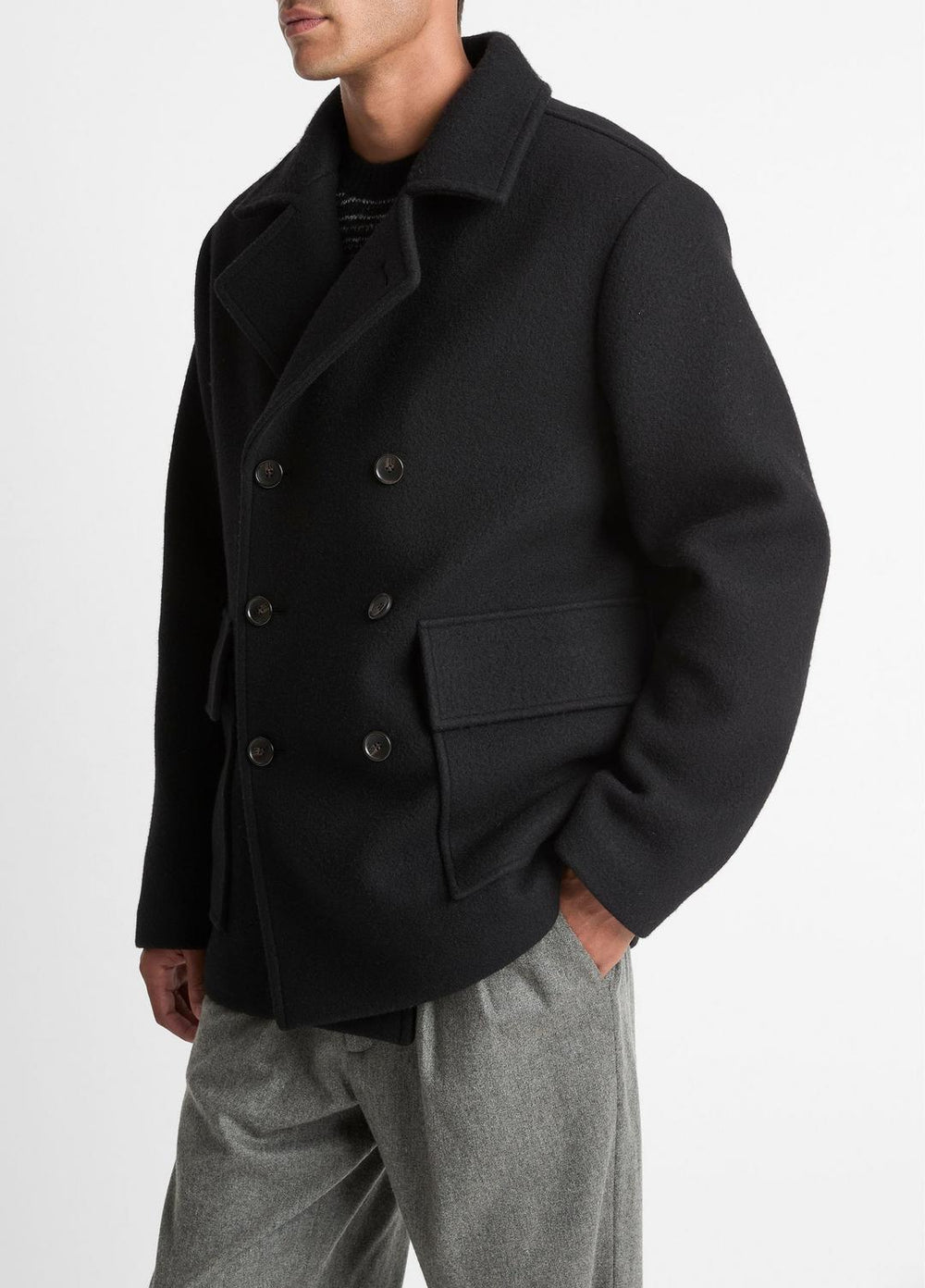 VINCE | Italian Wool-Blend Peacoat in Coats - BLACK